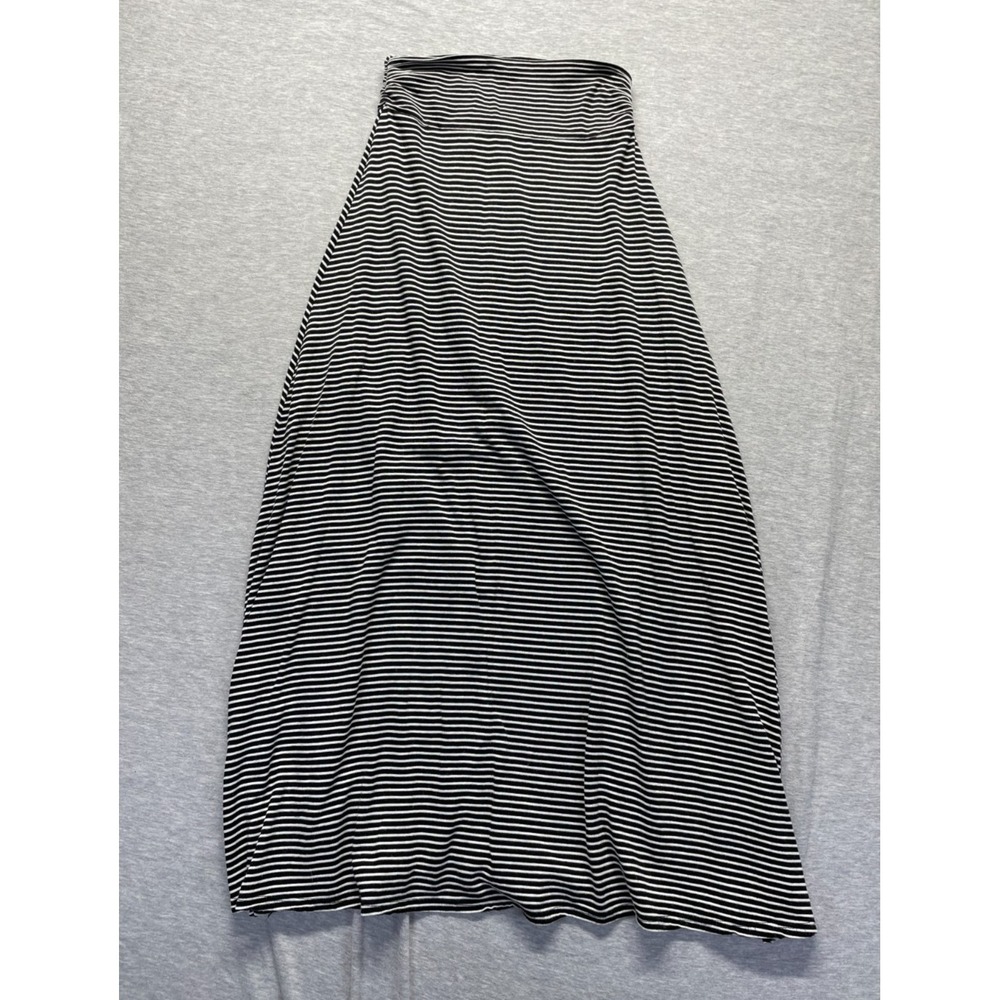 Rolla Coster Maxi Skirt Womens Medium Black White Striped Rayon Elastic Waist